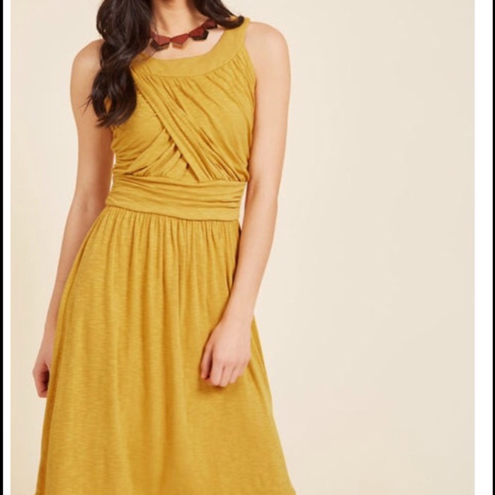 So happy to gather a-line dress in sunflower
